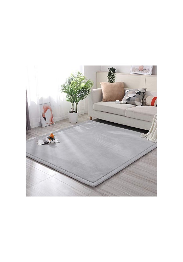 Loartee Coral Velvet Crawling Rugs & Play Mat (6'8"x 6'8", Gray) for Toddler Children & Yoga Exercise - Image 4